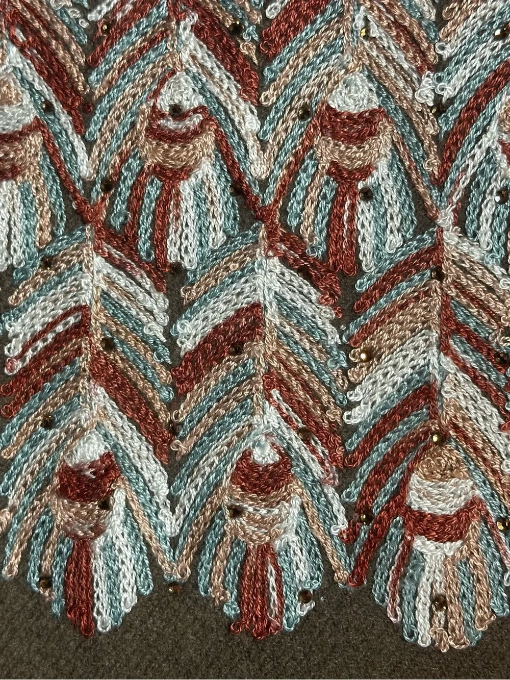 Women's neutral Pattern Fringe Alpaca, Lama Luxury Wrap Shawl w tiny rhinestones